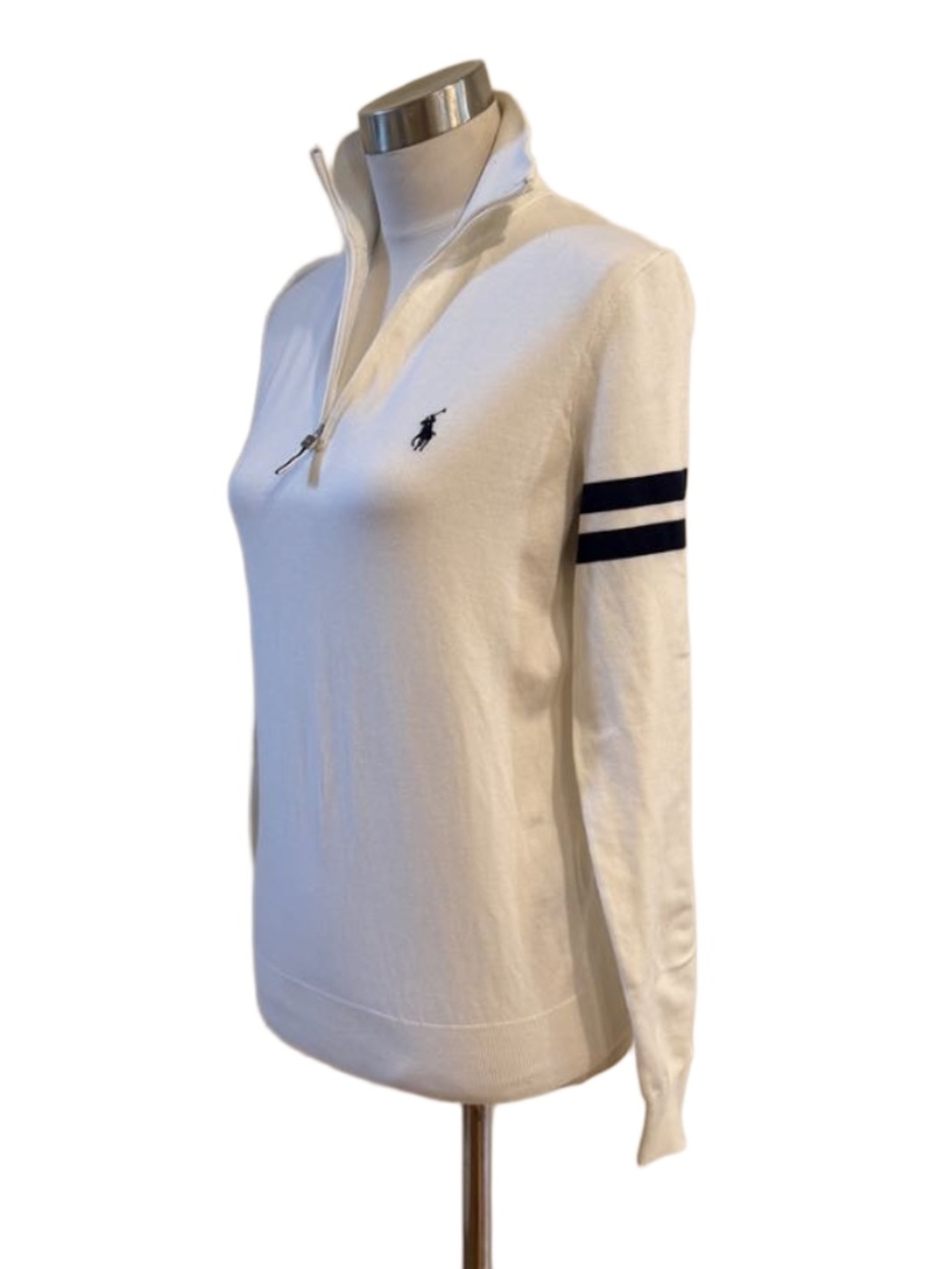 Ralph Lauren Golf Blue Label half zip navy white sweater knit top M